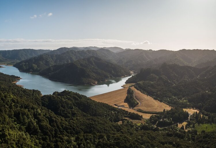 Aerial photo of the Hunua dams